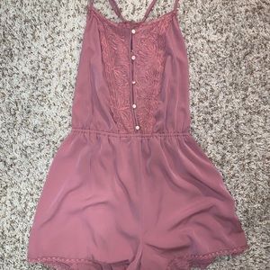 Anthropologie rust, lace, button up romper